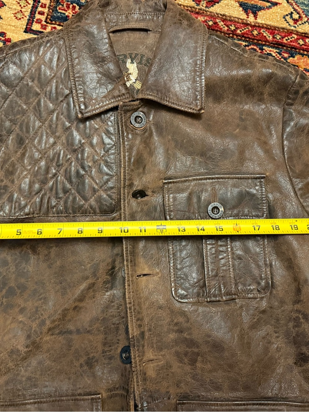 Orvis Brown Leather Pea Coat with Plaid Lining - Picture 8 of 8